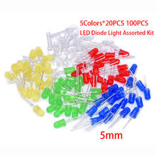 100 pces 5mm diodo led luz sortidas kit verde azul branco amarelo vermelho componente diy kit 5 cores * 20 pces 2024 - compre barato