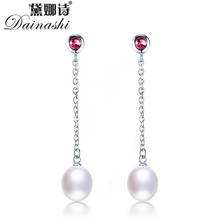 Dainashi-pendientes largos de plata esterlina 925, aretes colgantes de circonita rosa roja, perlas naturales de agua dulce 100% genuinas, elegantes 2024 - compra barato