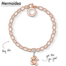 Базовый браслет-цепочка цвета розового золота Rolo Chian, браслеты с плюшевым мишкой, очаровательный DIY браслет, ювелирное изделие, подарок для женщин 2024 - купить недорого