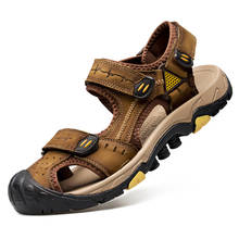 Men Sandals 2020 Summer High Quality Genuine Leather Male Beach Shoes Men Slippers Sandals Hook&loop Men's Sandals 2024 - buy cheap