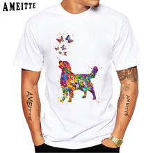 Camiseta de manga corta con estampado de perro Golden Retriever para hombre, ropa blanca informal, Harajuku, Verano 2024 - compra barato