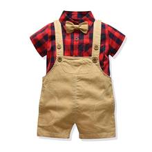 Toddler Boy Clothes Baby Single Breasted Suit Set Plaid Shirt Denim Jumpsuit for Boy Clothing Turn-down Collar Outfit Sets 2024 - buy cheap