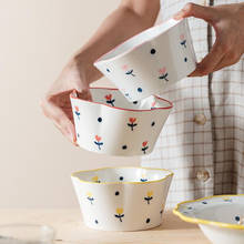 Креативная Милая чаша в форме лепестков, ручная роспись, керамическая Бытовая миска для риса, миска для десерта, салата, фруктов, миска для лапши, фарфоровая миска для супа 2024 - купить недорого