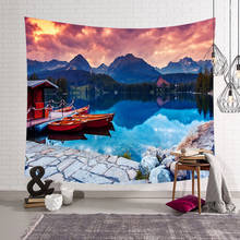 mountain lake tapestry wall cloth bedroom wall decoration boat carpet tapisserie murale 2024 - buy cheap