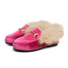 New Winter Kids Fur Shoes Children Leather Shoes Baby Girls Warm Flats Toddler Black Brand Shoes Princess Loafer Sweet Moccasin 2024 - купить недорого