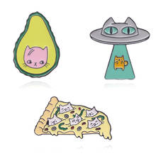Funny Cat Enamel Pins Alien cat Avocado Badges Brooches Cartoon Bag Clothes Lapel Pin Brooch Jewelry Gift Accessories for Friend 2024 - buy cheap