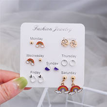 2021 New Statement Earrings for Women Fashion Jewelry Rainbow Heart Silver-Plated Geometry Stud Earrings 7 Pairs Set Gifts 2024 - buy cheap