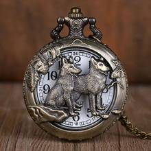 Antique Bronze Wolf Hollow Quartz Pocket Watch Vintage Men Women Pendant Necklace Fob Watch Gifts Clock 2024 - buy cheap