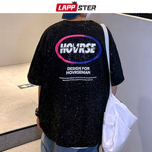 LAPPSTER Men Streetwear Glitter Korean Oversized T Shirts 2022 Summer Mens Fashions Harajuku Printed T-Shirts Male Vintage Tees 2024 - buy cheap
