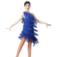 Women Dance Clothes Ballroom Samba Drilled Fringes Costume Oblique Shoulder Party Tassels Dresses Stretchy One-piece Latin Dress 2024 - buy cheap