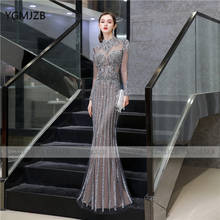 Vestidos de Noche grises para mujer, vestido Formal largo de lujo con mangas de sirena y cristales de lentejuelas de diamante, 2020 2024 - compra barato