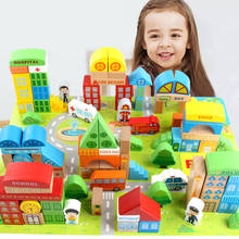 100 шт. детские игрушки, городские дорожные сцены, геометрическая форма, деревянные строительные блоки, Деревянные Игрушки для раннего развития, подарок 2024 - купить недорого