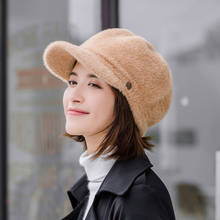 Fur Women Beret Autumn Winter Elegant Octagonal Cap Hats Stylish Artist Painter Newsboy Caps Black Grey Beret Hats 2024 - buy cheap