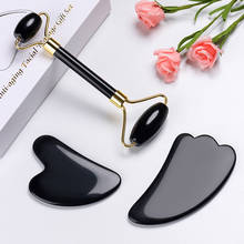 Natural Black Obsidian Jade Roller Facial Body Massager Roller Jade Stone Gua sha Board Scraper Face Lifting Beauty Massage Tool 2024 - buy cheap