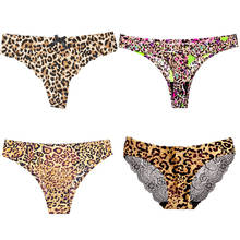 Leopard Seamless Panties Women Thongs Sexy Lace Ice Silk Tangas Fashion Female Underwear Low-rise Nylon Strings Hot T-back 2024 - buy cheap