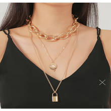 Collares con colgante de bloqueo multicapa para mujer, collar con candado de oblea, sin cuello, Color dorado, cadenas largas para suéter, regalo de joyería de estilo Punk 2024 - compra barato