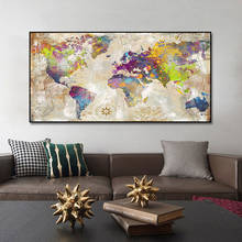 Retro World Map Posters and Prints Golden Wall Art Canvas Paintings Pictures for Living Room Decoration Modern Home Decor Print 2024 - buy cheap