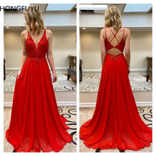 Hongfuyu-vestido longo de baile, noite, vestido de formatura, longo, vermelho, puro, gola em v, cristais, formal, festa, linha a 2024 - compre barato