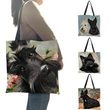 Dropshipping Scottish Terrier Painting Shoulder Bag Dogs Printed Shopping Travel Bags For Women  Eco Linen Casual Totes 2024 - купить недорого