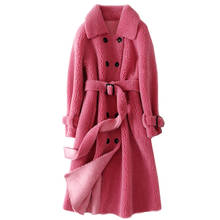 Женское длинное шерстяное меховое пальто, корейское кашемировое двубортное пальто из гранул с длинным рукавом, Осень-зима G339 2024 - купить недорого