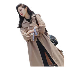 Gabardina larga con cinturón para Mujer, abrigo elegante con cuello vuelto, rompevientos, ropa de otoño 2024 - compra barato