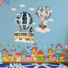 Pegatinas de pared de ciudad pequeña Multicolor para habitación de niños, globo de aire caliente de dibujos animados, calcomanías de pared artesanales, decoración ecológica para el hogar 2024 - compra barato