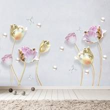 Tulips Wall Sticker 3D Wallpaper vsco girl Room Decor Aesthetic Bedroom Living Room Decortaion Poster Beauty Fridge Stickers Art 2024 - buy cheap