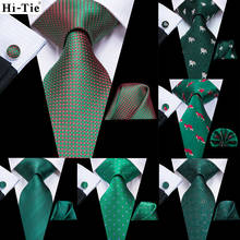Hi-Tie Men Necktie Green Solid Paisley Silk Wedding Tie For Men Hanky Cufflink Set Business Party Dropshipping Fashion Designer 2024 - buy cheap