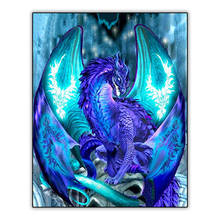 Картина из страз 5d «сделай сам» с мультяшным рисунком, фото Фэнтези, с синим пламенем, драконом, полноразмерная картина из страз, мозаика, вышивка крестиком 2024 - купить недорого