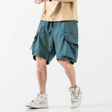 2020 хип-хоп мужские шорты с карманом однотонные прямые брюки карго Летние повседневные шорты мужские шорты до колена 2024 - купить недорого