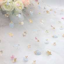 Summer new mesh fruit star embroidery fashion tulle lace fabric diy women's skirt children's dress fabric 1meter135cm 2024 - buy cheap