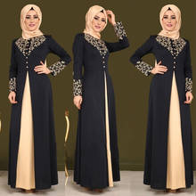 OTEN 2020 Elegant Printed Muslim Women Dresses Abayas Robe Patchwork With Button Party Ladies Dubai Turkish Clothing Female New 2024 - buy cheap