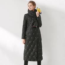 Vintage solto prego grânulo para baixo jaqueta de inverno roupas femininas casaco quente cachecol longo puffer jaqueta feminino impresso forro parka feminina 2024 - compre barato