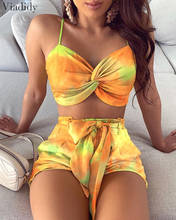 Women Spaghetti Strap Crop Top and Shorts Set Print Sleeveless Two Piece Suit Set 2024 - buy cheap