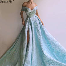 Dubai Blue Prom Gowns 2020 Dubai Sexy Fashion Off Shoulder Prom Gowns Serene Hill DLA6484 2024 - buy cheap