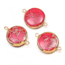 Pedra natural duplo buraco conectores redondo rosa vermelha imperador pedra pingente para fazer jóias diy colar pulseira acessórios 2024 - compre barato