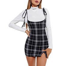 Fashion High Waisted Suspender Skirts Womens Spring Summer 2021 Spring All-match Plaid High Street Split Mini Skirt 2024 - buy cheap