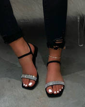 Sandálias femininas de salto baixo, sapatos casuais para mulheres, com abertura de dedo cristalino, fivela de tornozelo, sapatos únicos, verão, 2020 2024 - compre barato