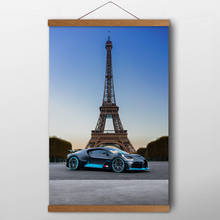 Спортивный Bugatti Диво в оригинальными рисунками "Парижская башня Городской Пейзаж Wall Art Плакаты Печать на холсте из тикового дерева Scrolls Картины для Декор в гостиную 2024 - купить недорого