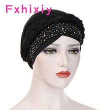 Muslim Women's Solid Braid Cross Drill Silk Turban Hat Cancer Chemo Beanies Cap Female Headwear Headwrap Hair Accessories 2024 - buy cheap