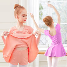 Vestido de balé feminino infantil, collant de dança manga curta com malha para ginástica separada 2024 - compre barato