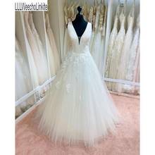 White Lace Tulle  Floor-Length A-Line Wedding Dresses Chapel Train V-Neck Sleeveless Bridal Gowns Custom Made 2024 - buy cheap