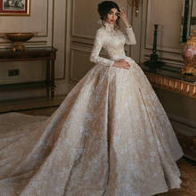 Saudi Arabian Bridal Dress Champagne Applique Hochzeitskleid robe de mariee Wedding Gown Long Sleeve Ball Gown vestido de noiva 2024 - buy cheap