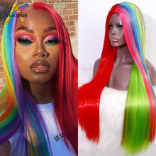 AIVA Hair Rainbow Color Synthetic Wig Cheap Straight Full Machined Wig Heat Resistant Synthetic Cosplay Wigs For Black Women 2024 - buy cheap