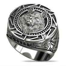 Anel gótico punk masculino, anel retrô de lobo totem, mitologia nórdica, masculino, amuleto de defesa, punk rock, presente de joias 2024 - compre barato