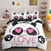 Fashion Cute Cartoon Panda Pattern Bedding Set Pink Bird Duvet Cover Pillowcase King Queen Twin Size Bed Sets 2/3pcs 2024 - buy cheap