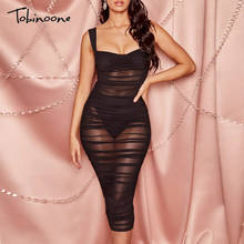 Tobinoone-vestido de encaje transparente con abertura para mujer, vestido negro de malla, Espalda descubierta, elegante, escote en v, sexy 2024 - compra barato