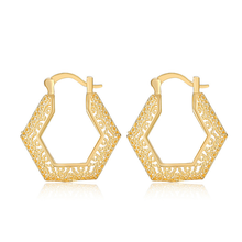 Big Pattern Hexagon Hoop Earrings For Women 2021 New Fashion Jewelry Lady Large Geometric Gold Hollow Loop Earring Gifts 2024 - buy cheap