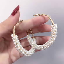 Pendientes de cadena de perlas para mujer, aretes circulares elegantes de lujo con forma de cristal 2024 - compra barato