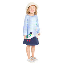 Little Bitty New Spring Autumn Kids Blue Striped Ducks Appliques O-neck Girls  2-7yrs Full-sleeved Cotton Knitted Dresses 2024 - buy cheap